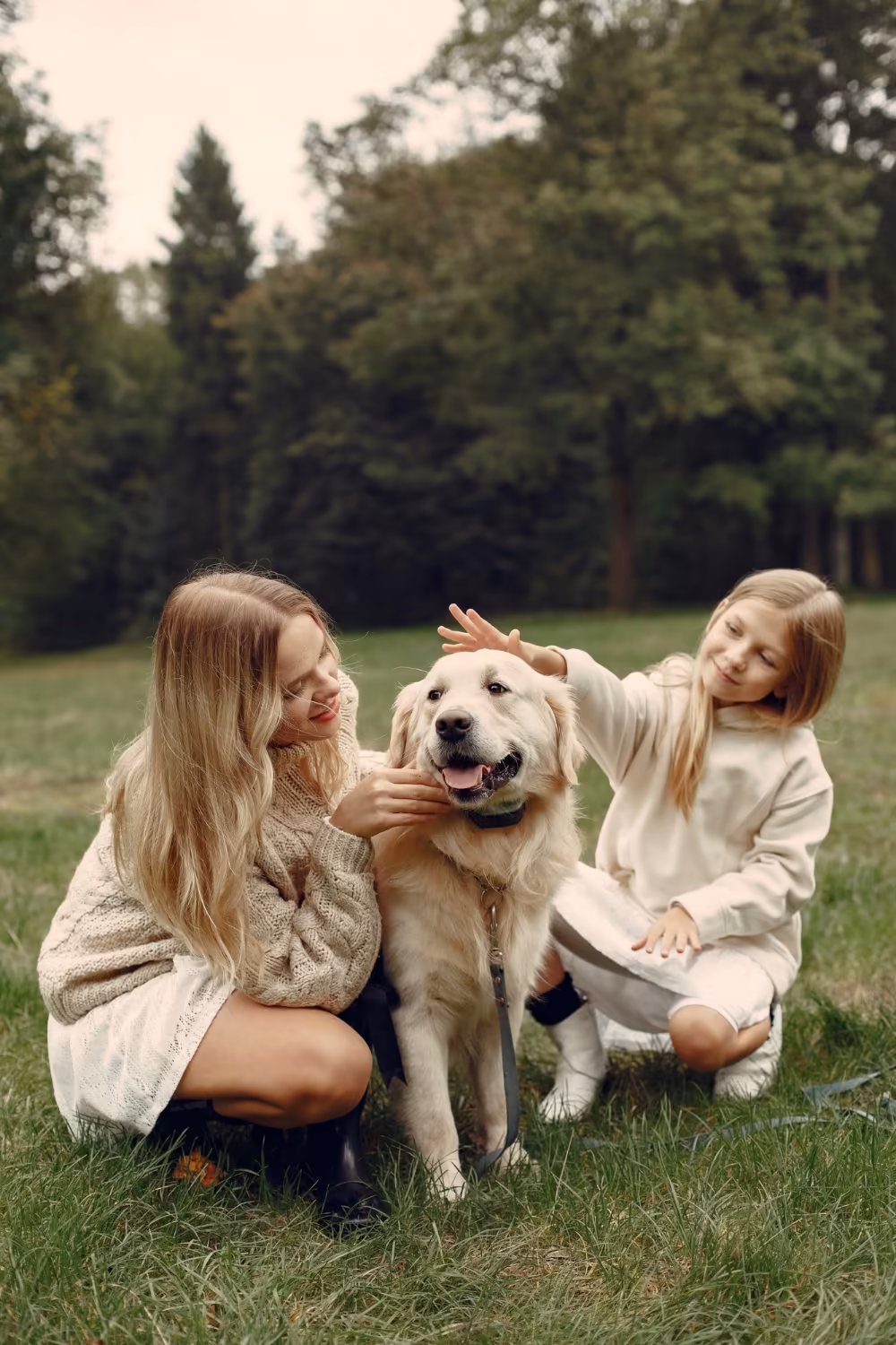 Golden Retriever Puppy Training: Proven Methods for Smart, Eager-to-Please Dogs – Marquis Dog Training Two women kneeling on grass with a Golden Retriever between them